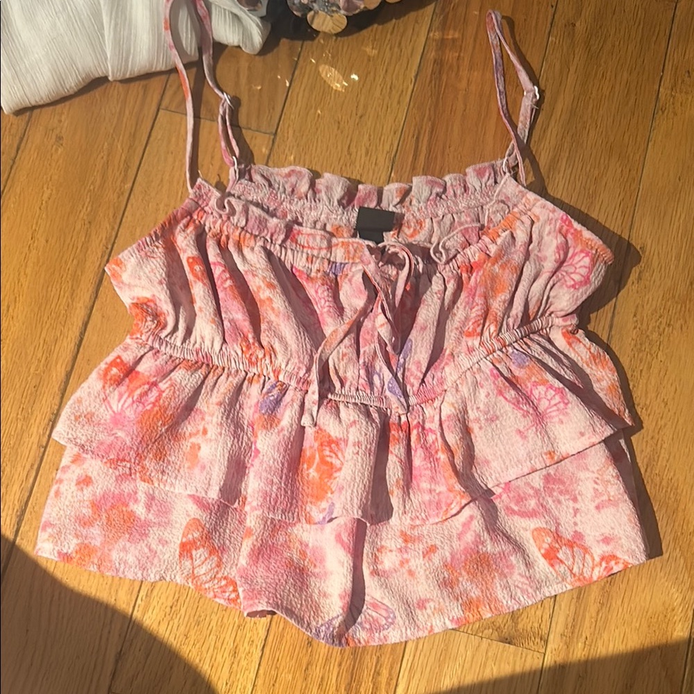 Wild Fable Pink and Orange Smocked Tie Front Camisole